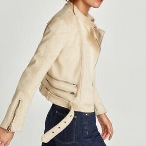 Zara Women's Stone Faux Suede BikerJacket